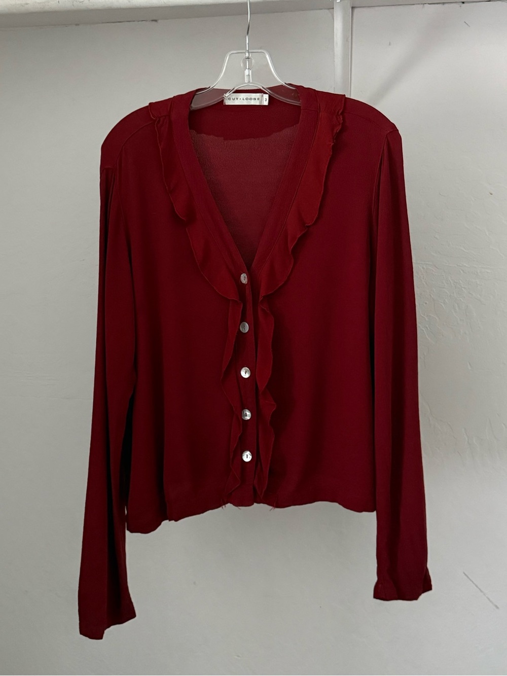 1990s Cut Loose Rust Rayon Whimsigoth Retro Blouse with Flounce, As-Is